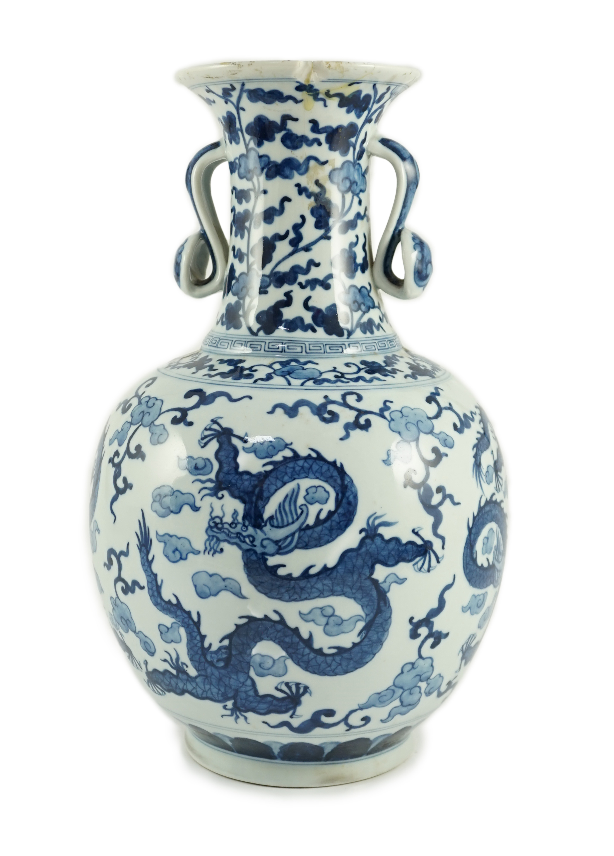 A Chinese blue and white ‘dragon’ vase, Wanli mark but later